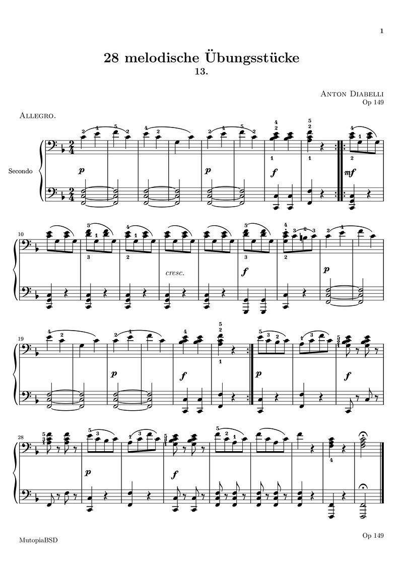 Op149 13 Piano Sheet Music Page 1 Free PDF