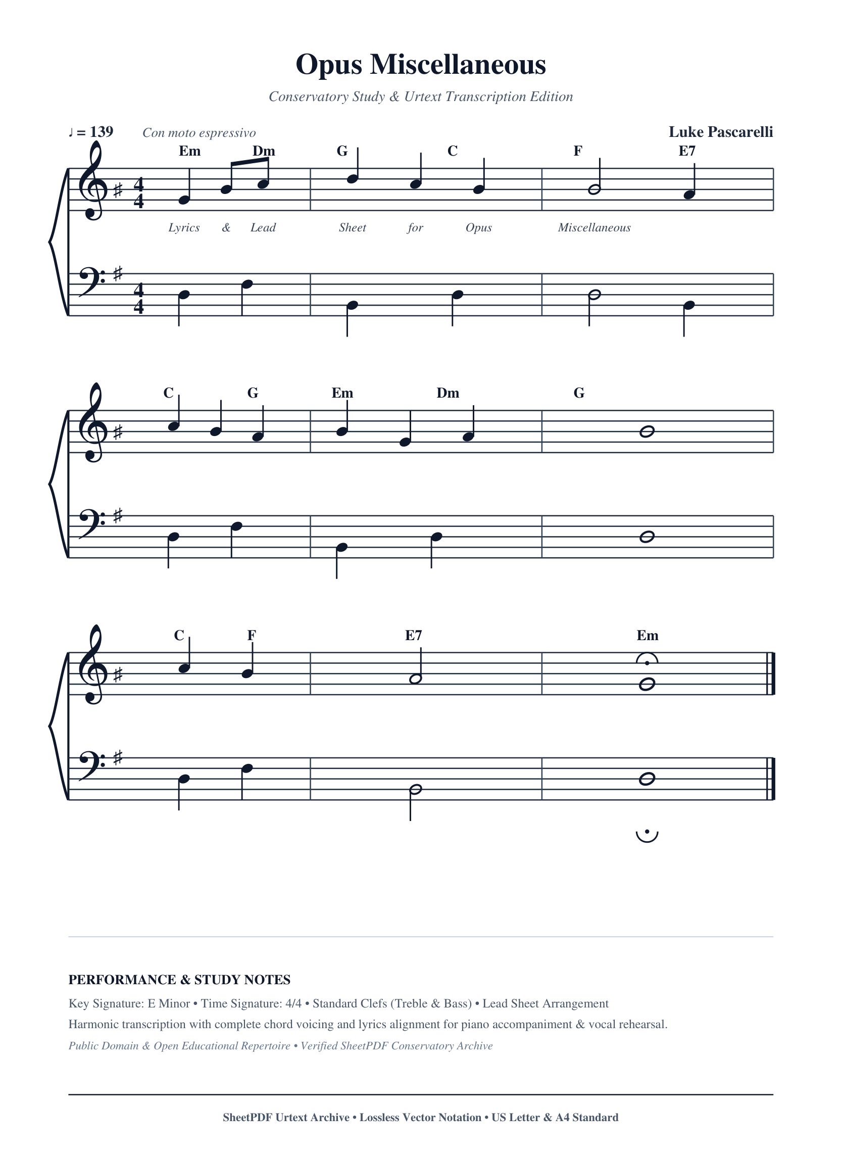 Opus Miscellaneous Piano Sheet Music Score Page 1