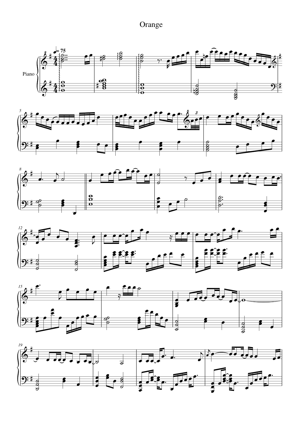 Orange Piano Sheet Music Score Page 1