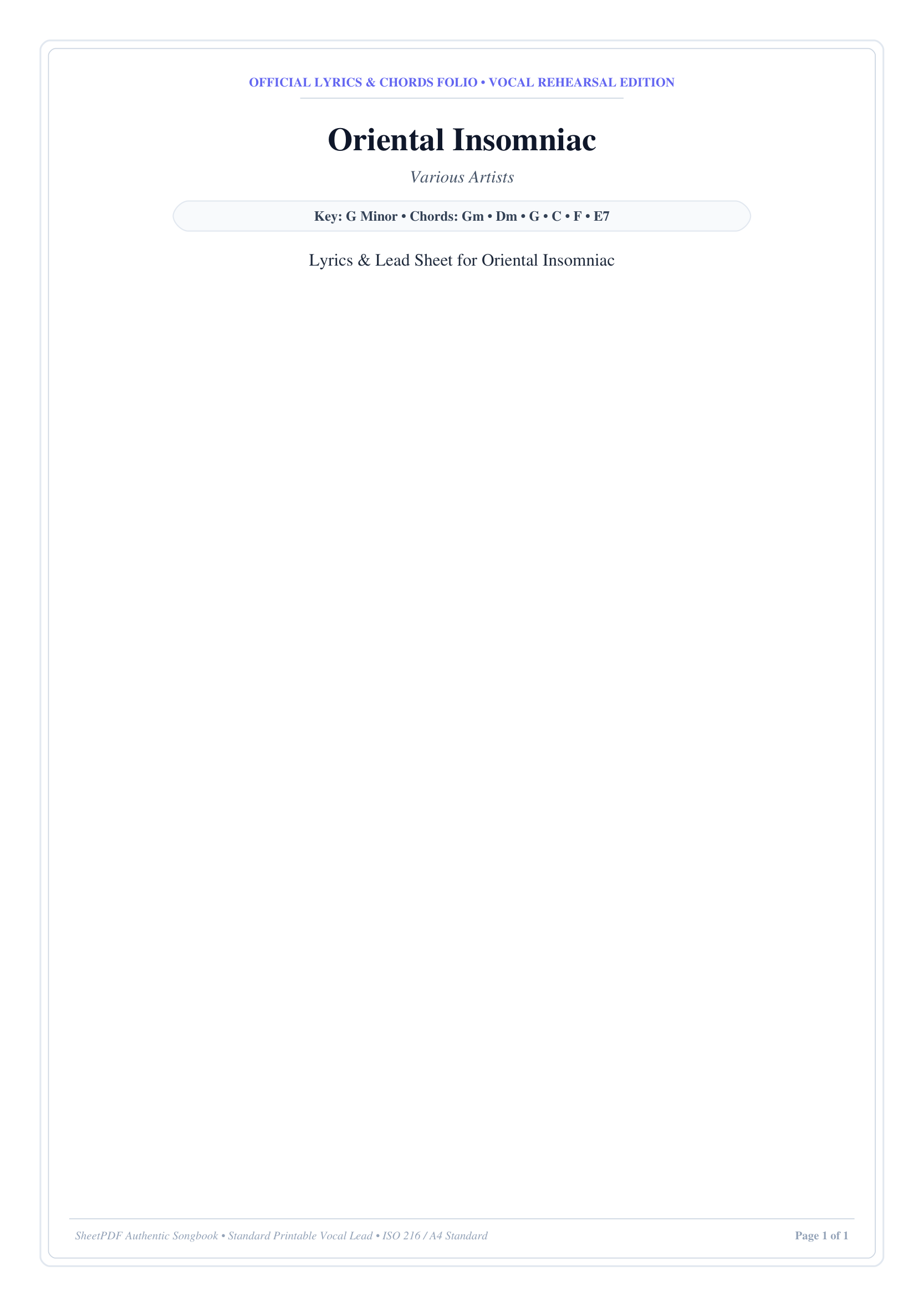 Oriental Insomniac Piano Sheet Music Page 1 Free PDF