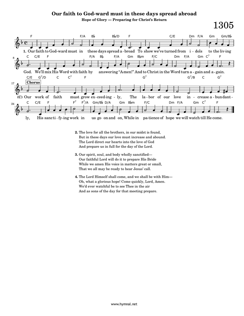 Our faith to God-ward must in these days spread abroad (Hymn 1305) Piano Sheet Music Page 1 Free PDF