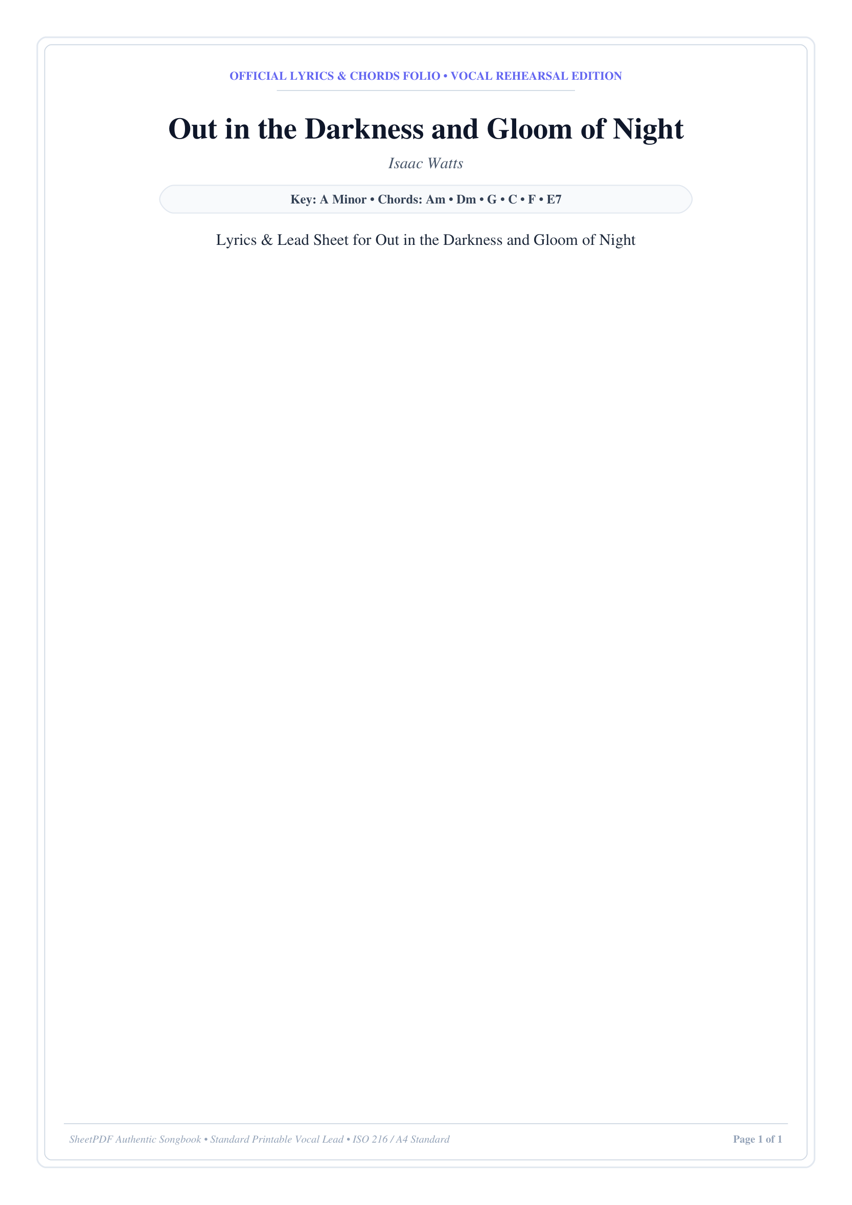 Out in the Darkness and Gloom of Night Piano Sheet Music Score Page 1