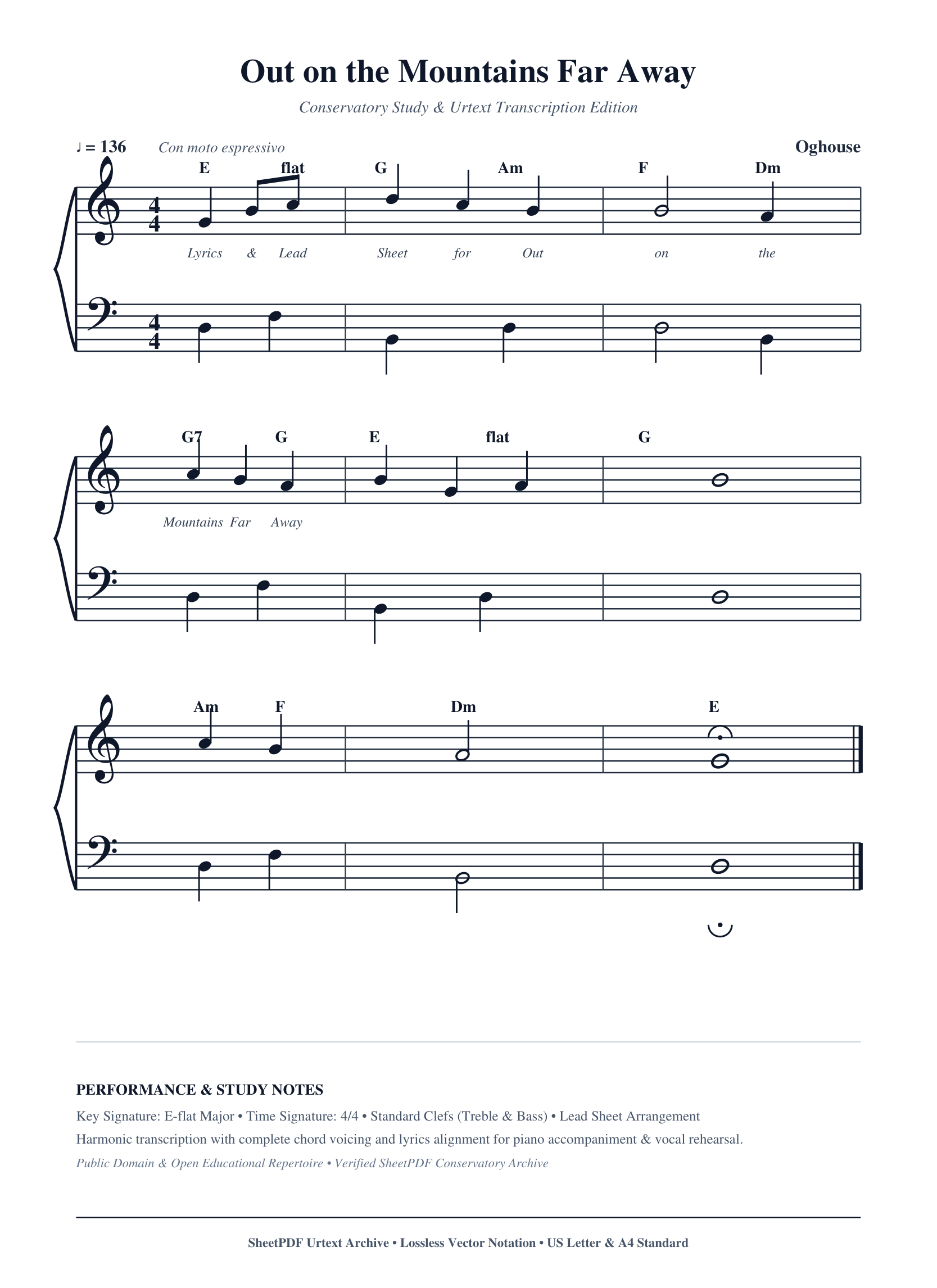 Out on the Mountains Far Away Piano Sheet Music Page 1 Free PDF
