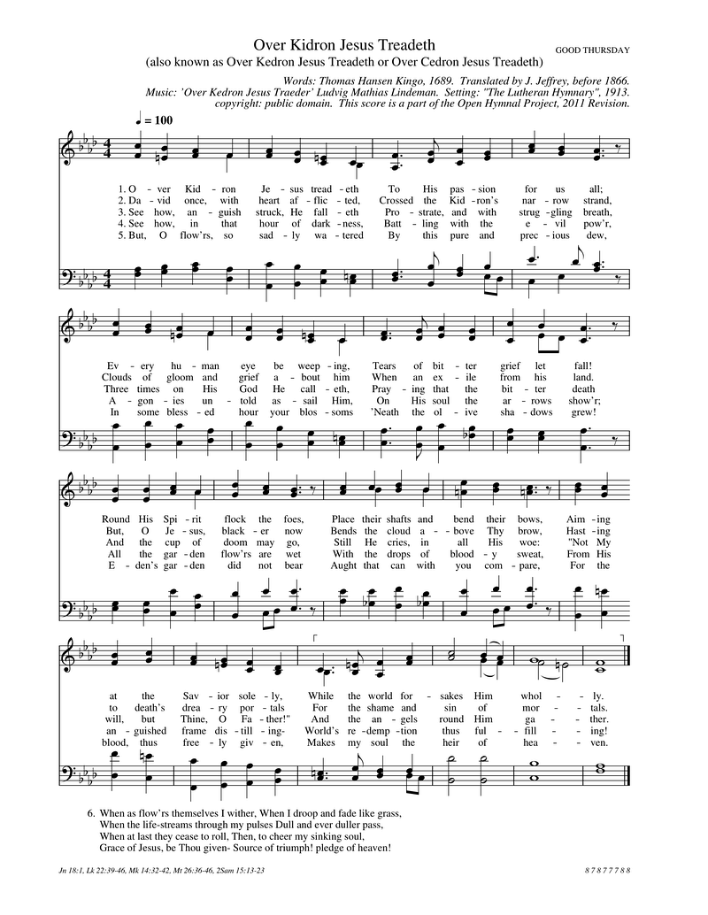 Over Kidron Jesus Treadeth Piano Sheet Music Page 1 Free PDF