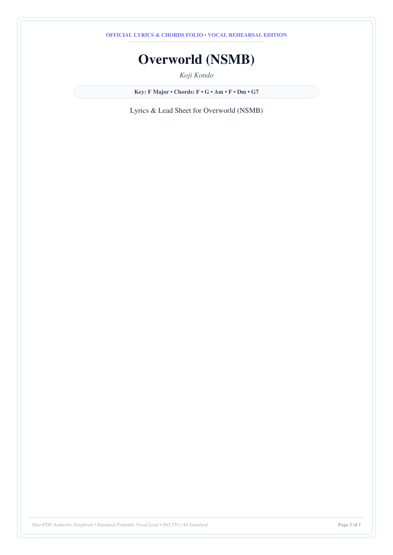 Overworld (NSMB) Piano Sheet Music Page 1 Free PDF