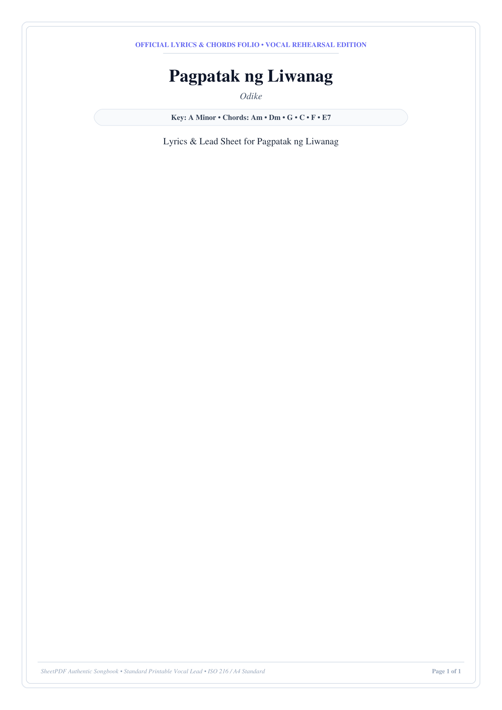 Pagpatak ng Liwanag Piano Sheet Music Page 1 Free PDF