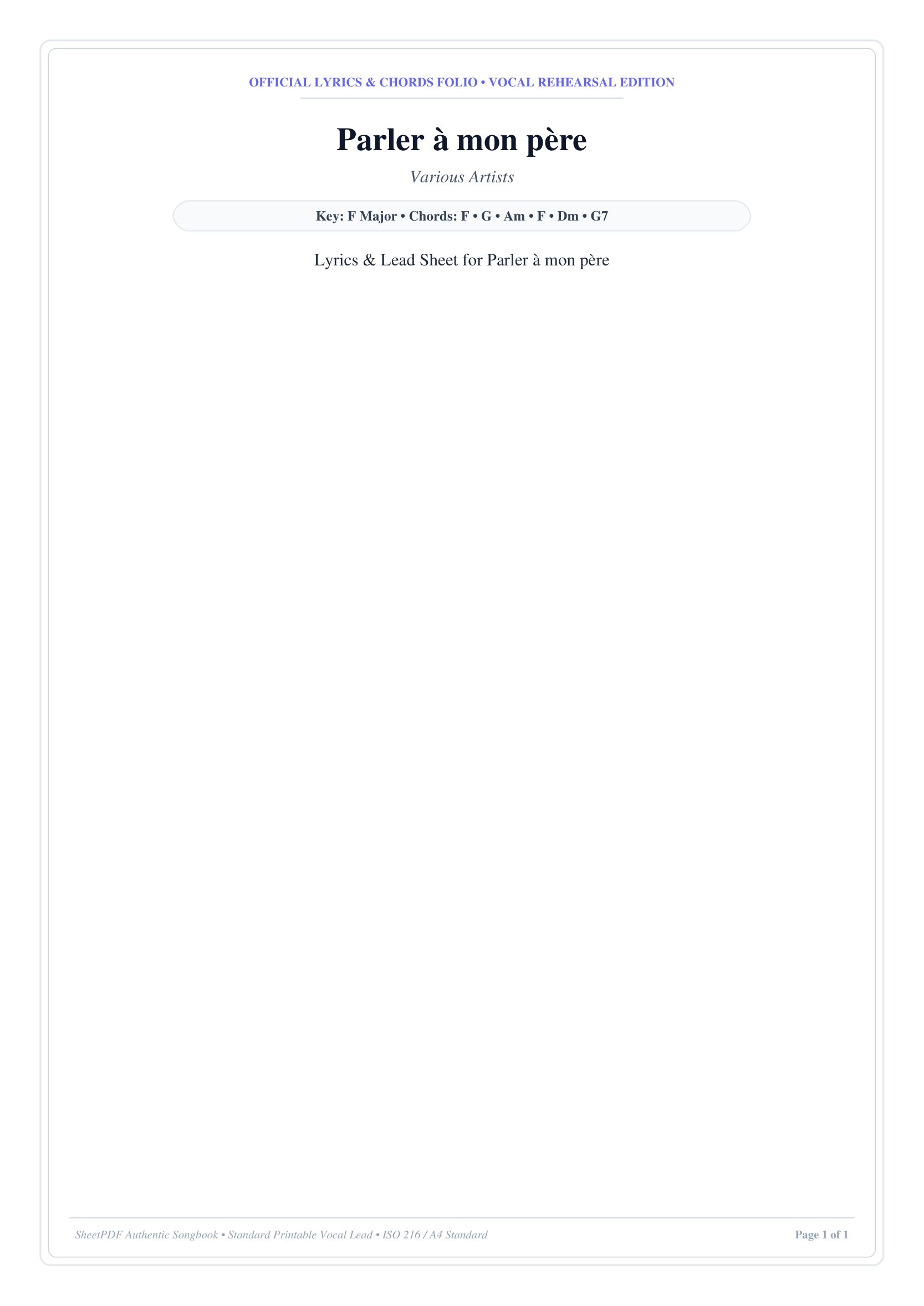 Parler à mon père Lyrics & Chords Folio