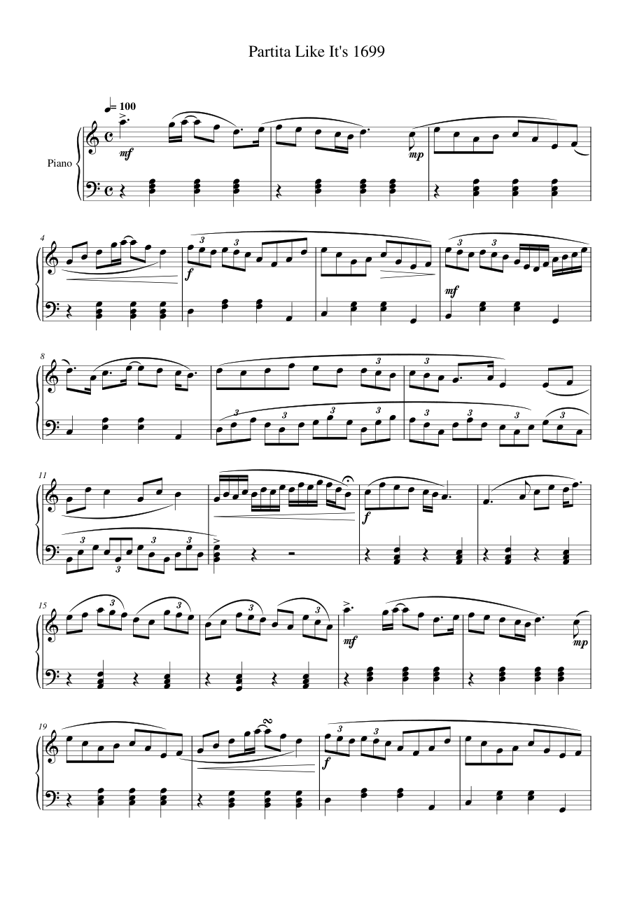 Partita Like It's 1699 Piano Sheet Music Score Page 1