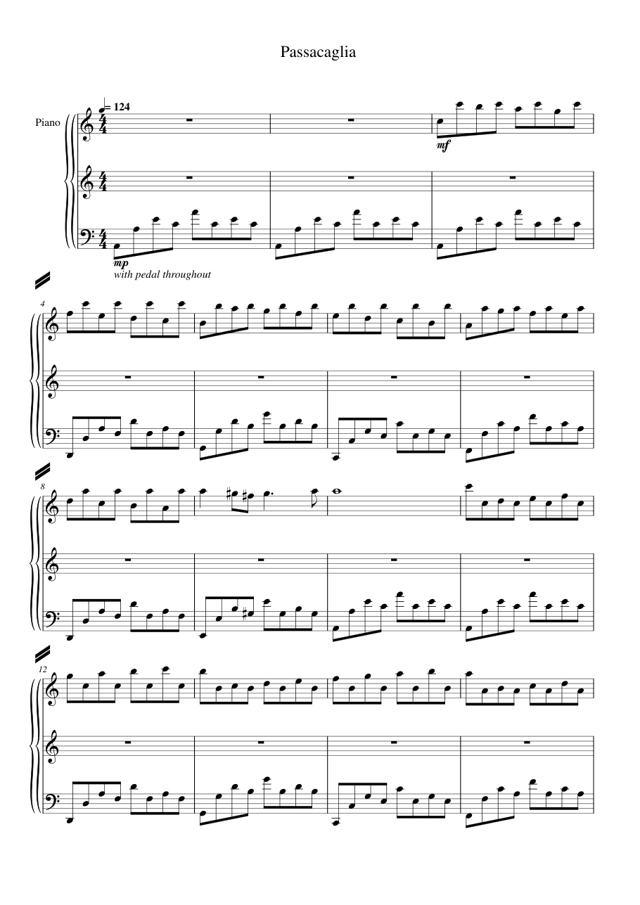 Passacaglia Piano Sheet Music Page 1 Free PDF