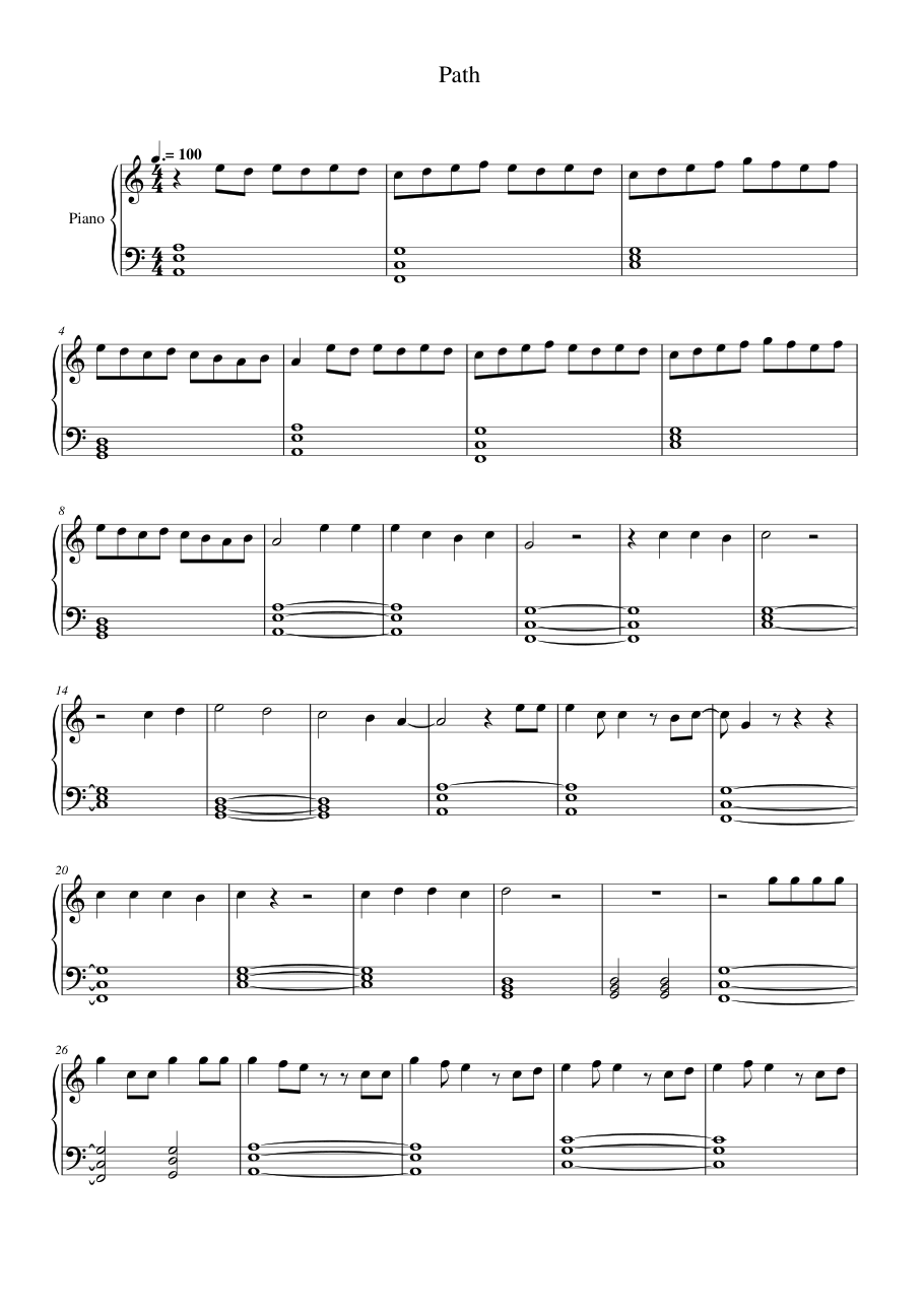 Path Piano Sheet Music Page 1 Free PDF