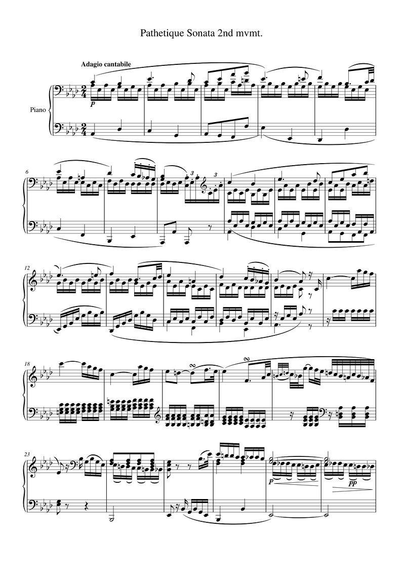 Pathetique Sonata 2nd mvmt. Piano Sheet Music Page 1 Free PDF