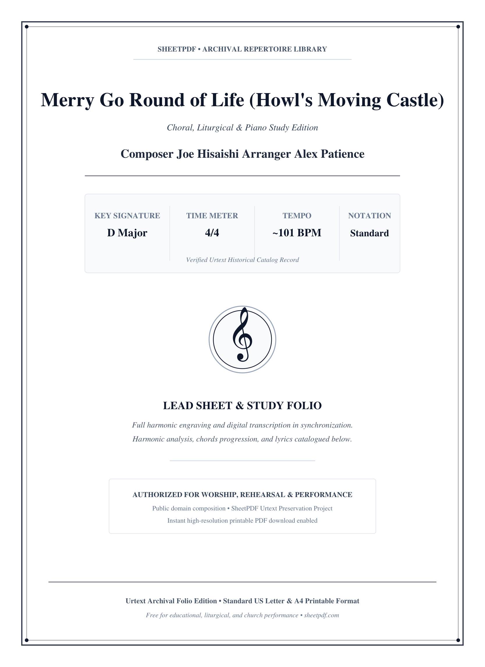 Merry Go Round of Life (Howl's Moving Castle) Piano Sheet Music Page 1 Free PDF