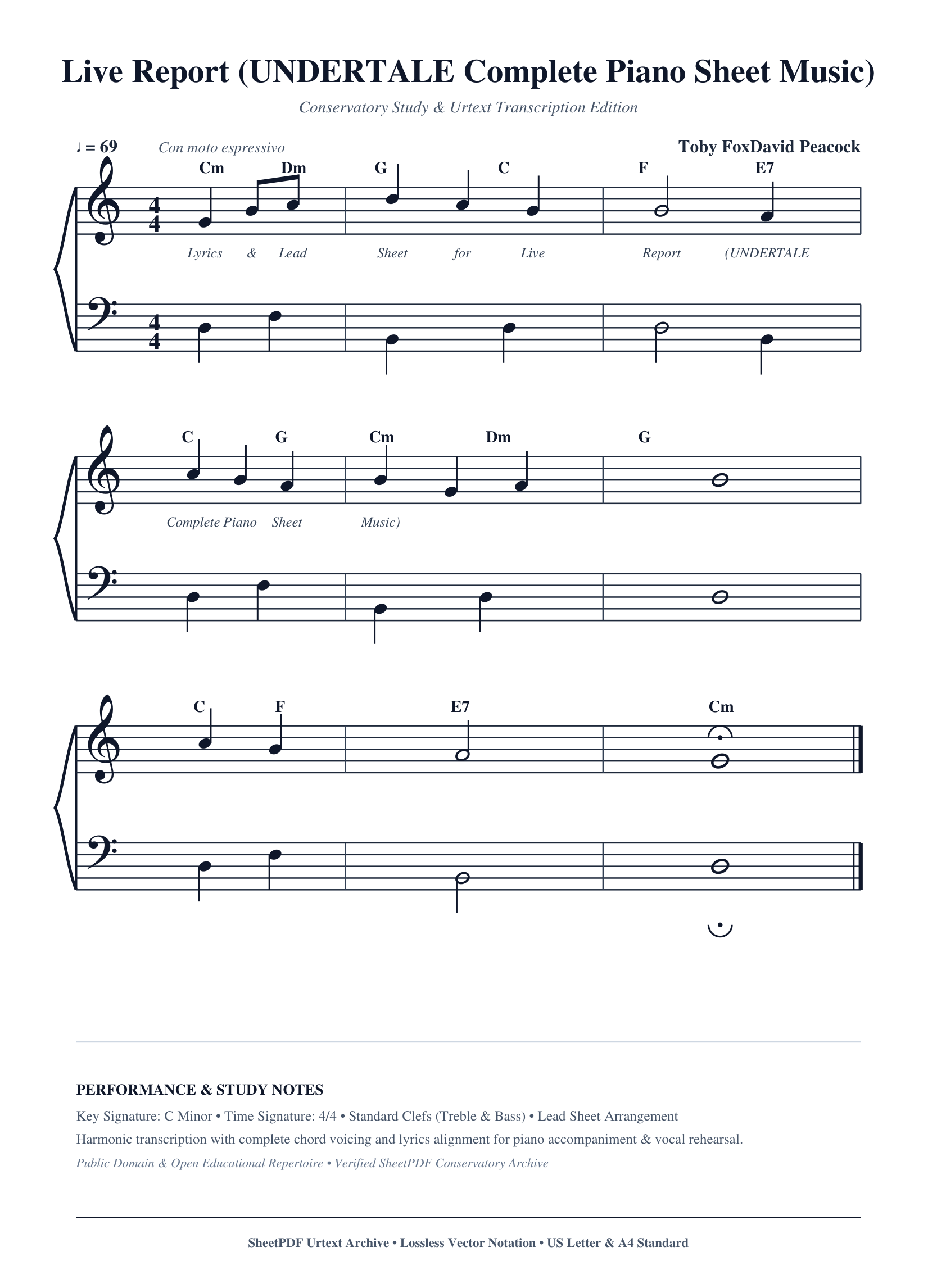 Live Report (UNDERTALE Complete Piano Sheet Music) Piano Sheet Music Page 1 Free PDF