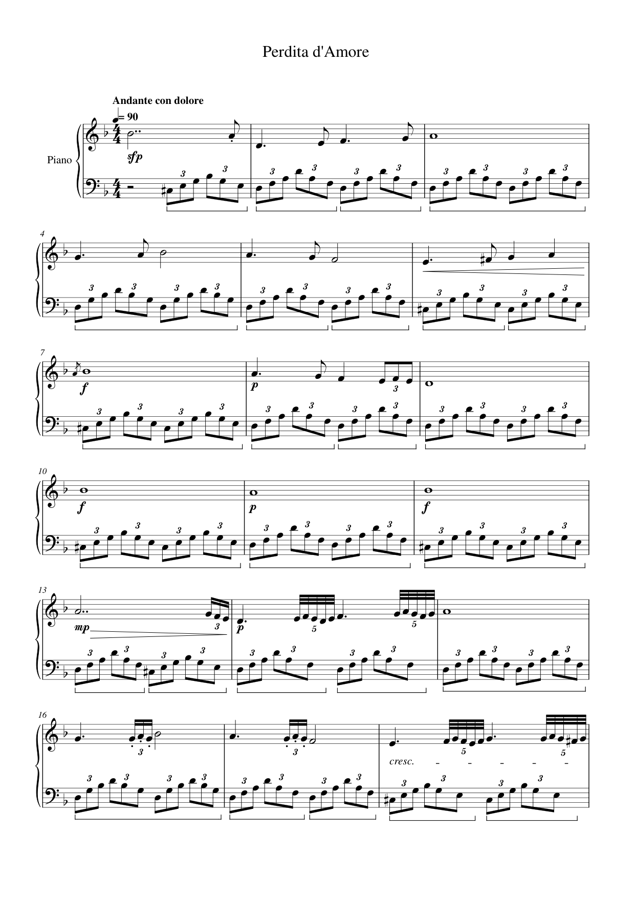 Perdita d'Amore Piano Sheet Music Page 1 Free PDF