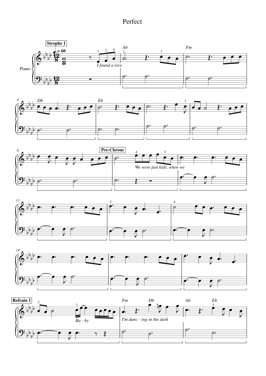 Perfect Piano Sheet Music Page 1 Free PDF