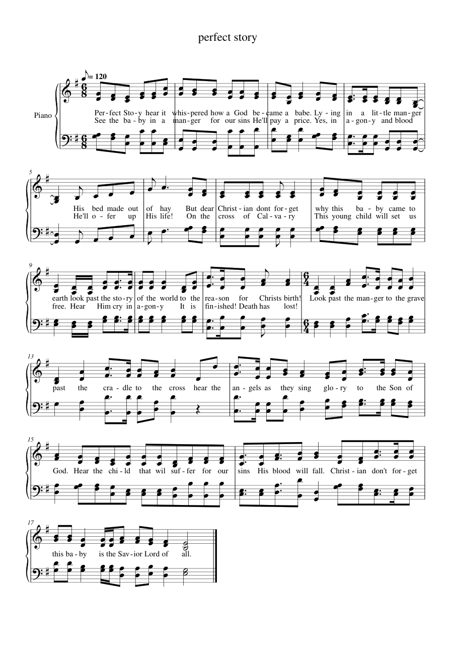 perfect story Piano Sheet Music Score Page 1