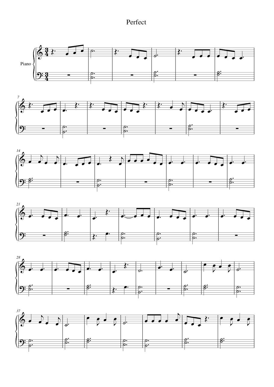 Perfect Piano Sheet Music Score Page 1