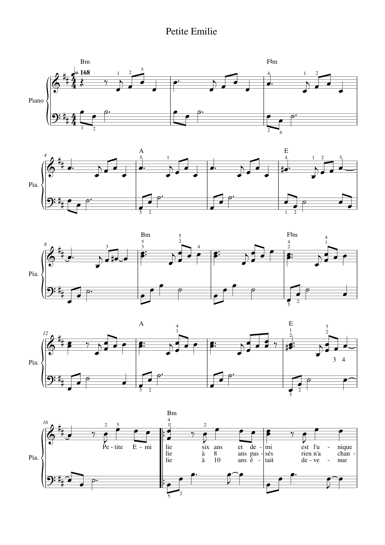 Petite Emilie Lyrics & Chords Folio