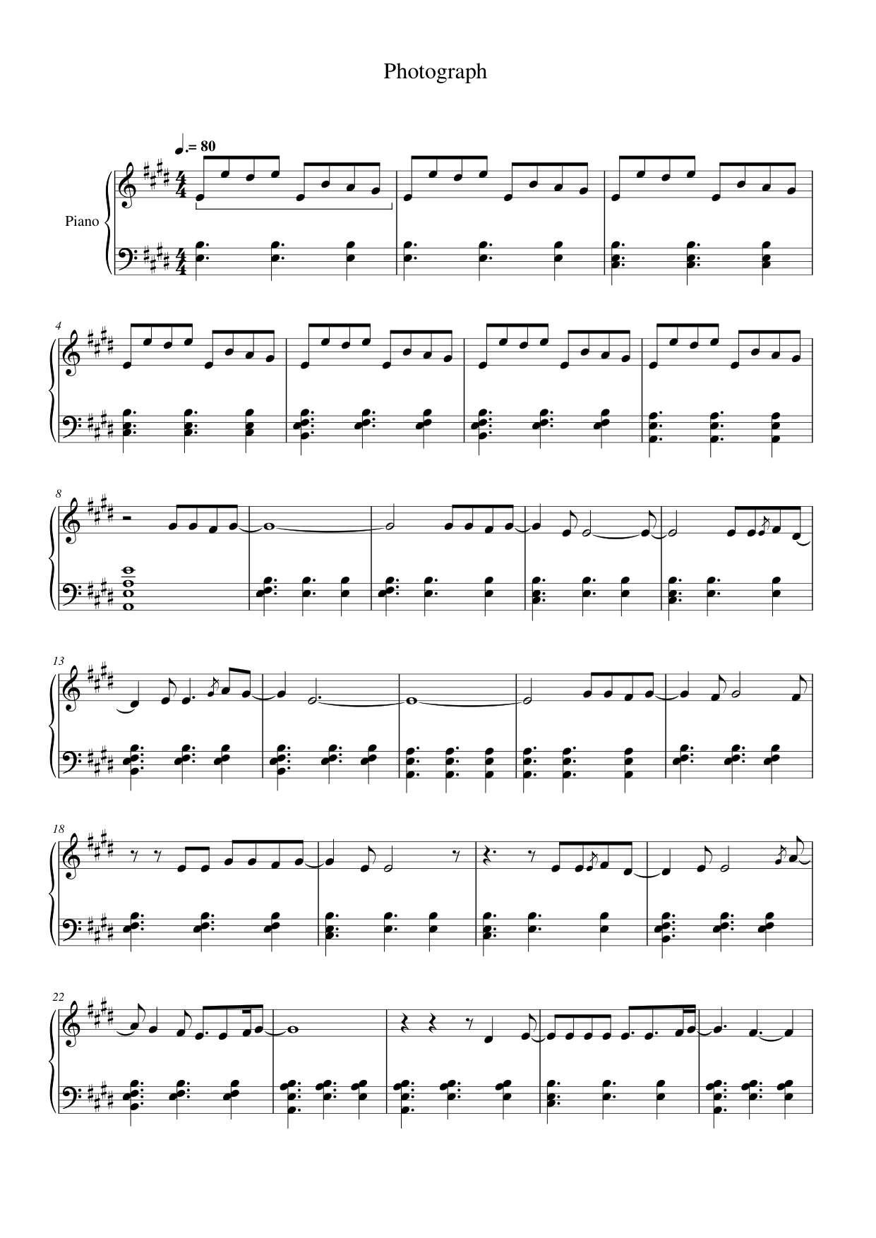 Photograph Piano Sheet Music Page 1 Free PDF