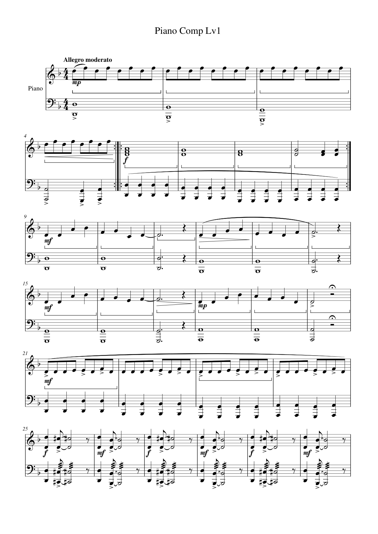 Piano Comp Lv1 Piano Sheet Music Score Page 1