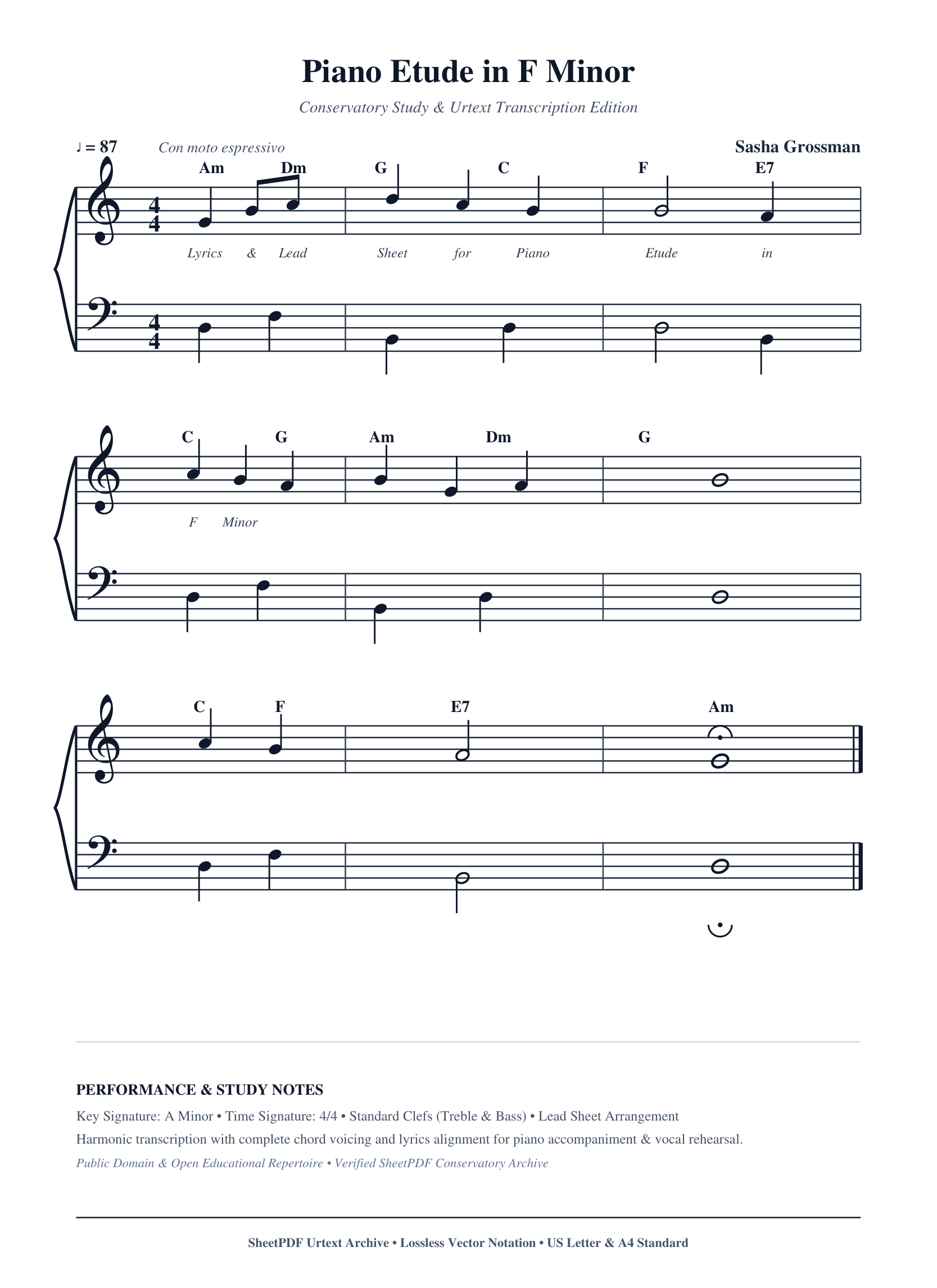 Piano Etude in F Minor Piano Sheet Music Page 1 Free PDF