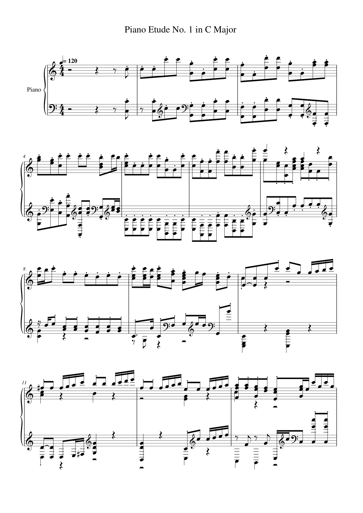 Piano Etude No. 1 in C Major Piano Sheet Music Page 1 Free PDF
