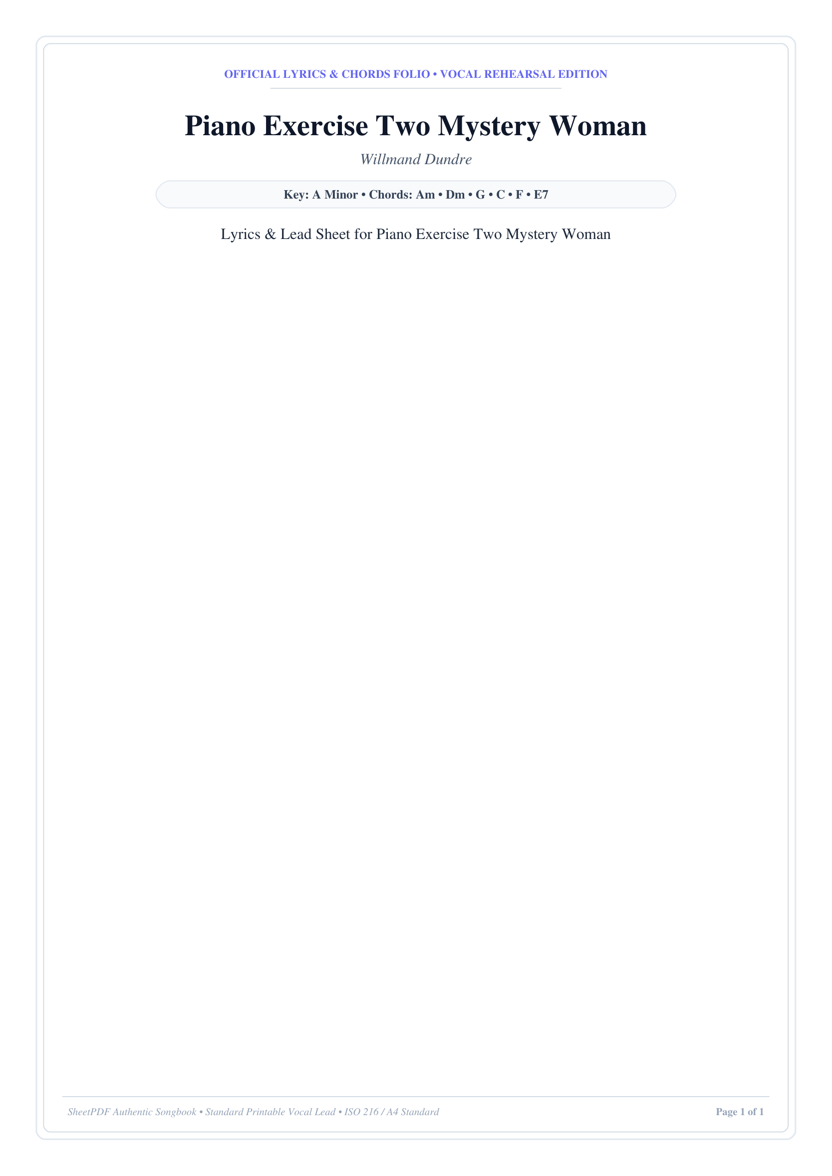 Piano Exercise Two Mystery Woman Piano Sheet Music Page 1 Free PDF