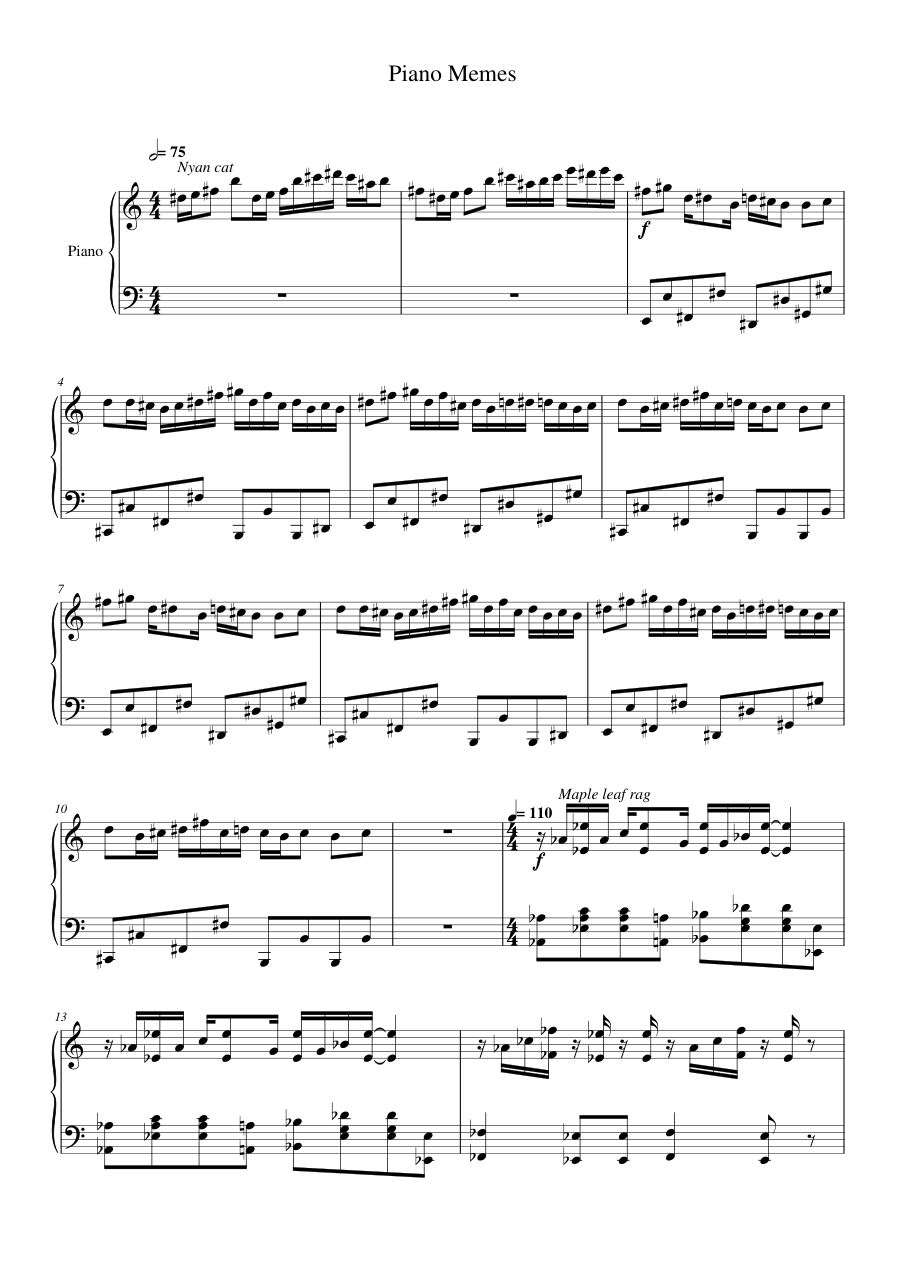 Piano Memes Piano Sheet Music Score Page 1