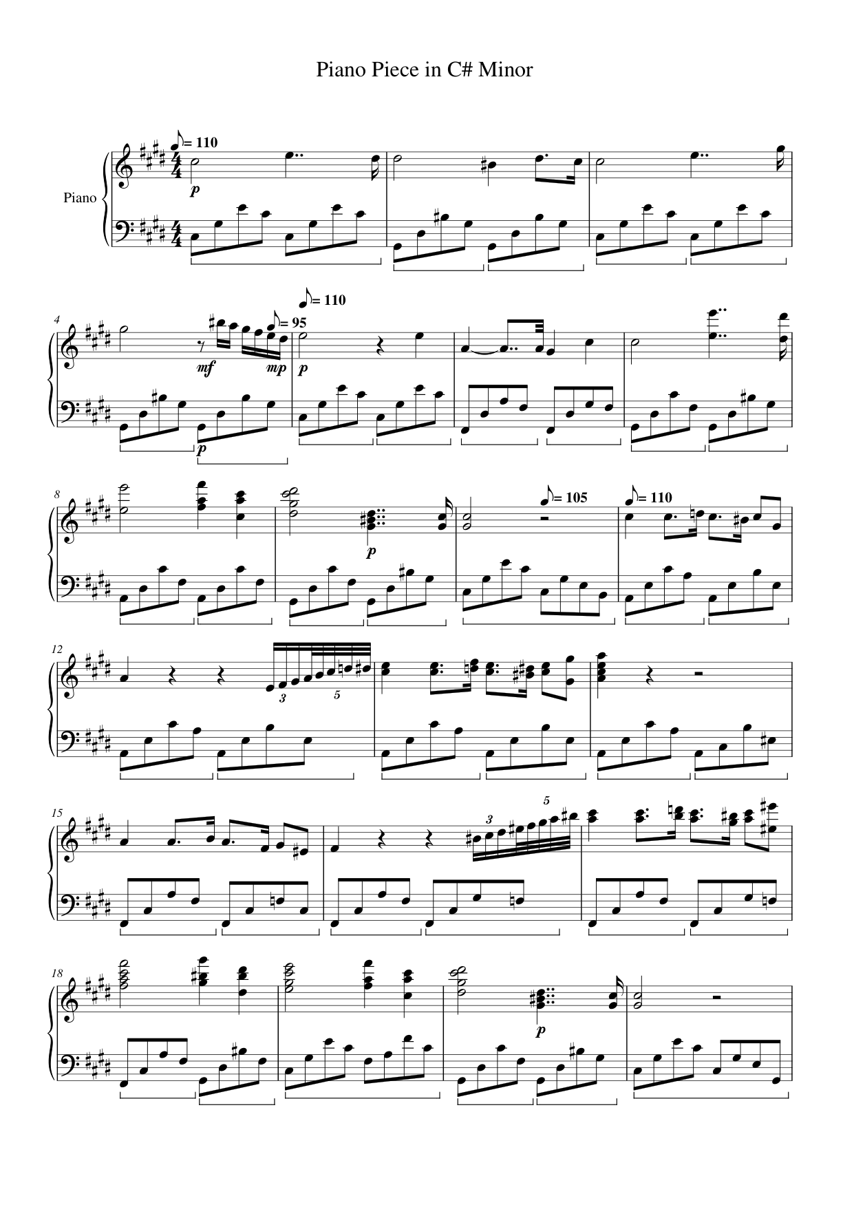 Piano Piece in C# Minor Piano Sheet Music Score Page 1