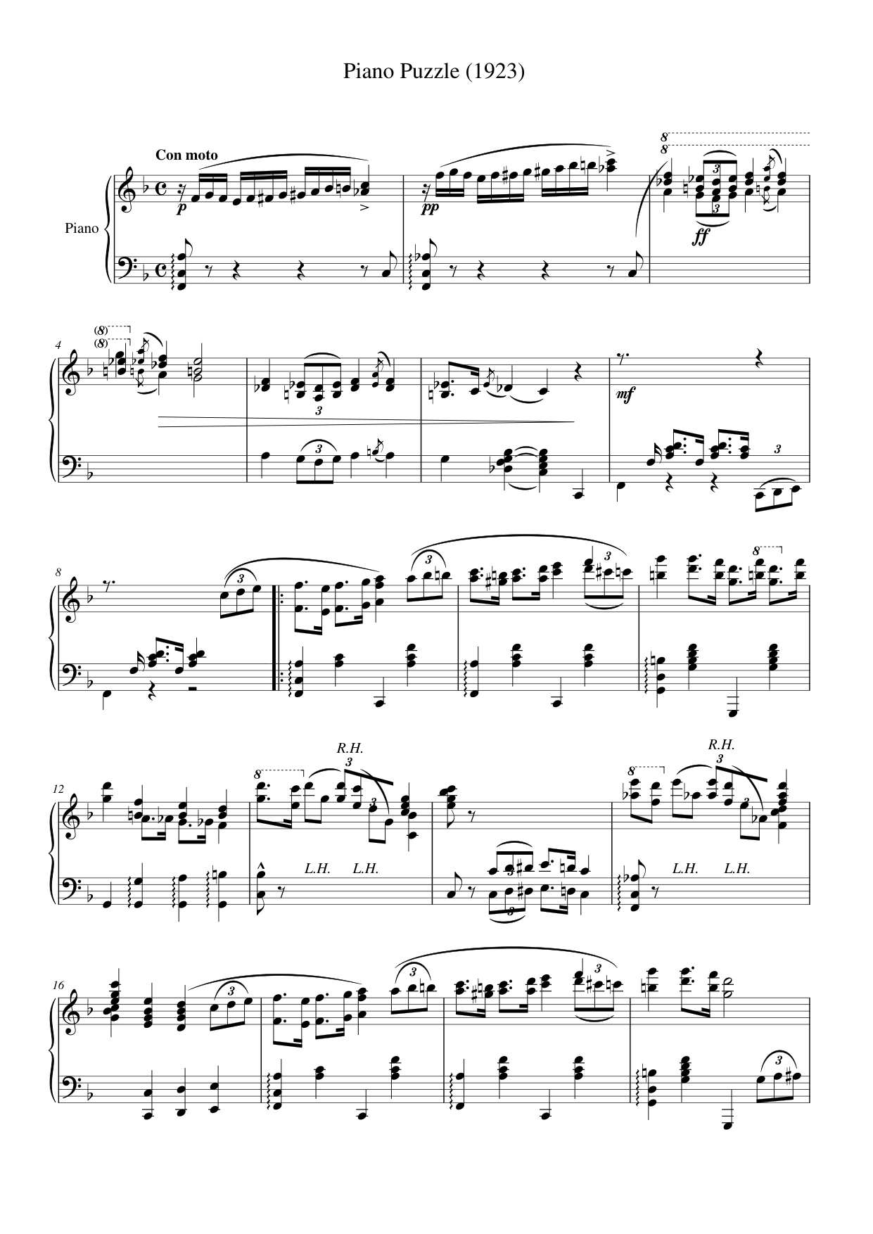 Piano Puzzle (1923) Piano Sheet Music Page 1 Free PDF