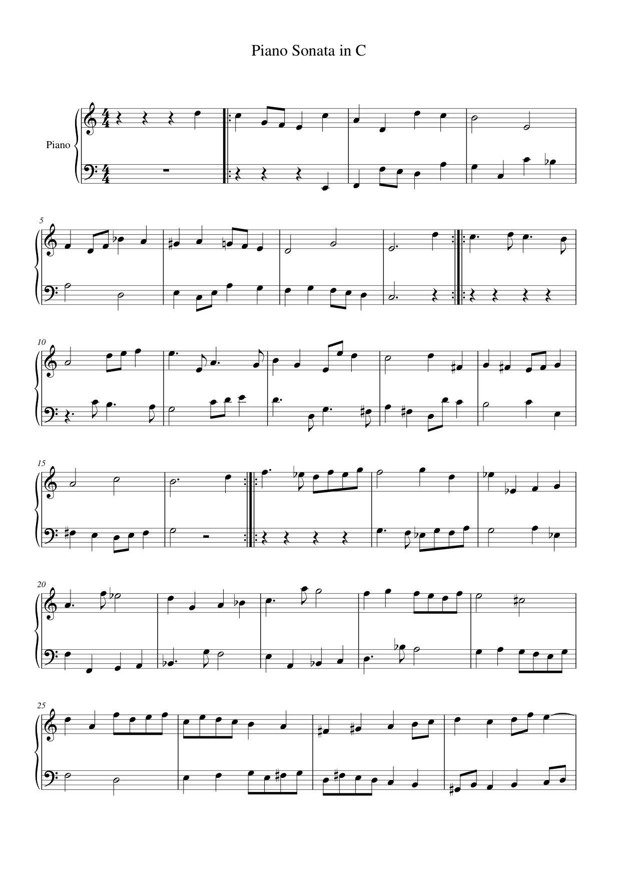 Piano Sonata in C Piano Sheet Music Page 1 Free PDF