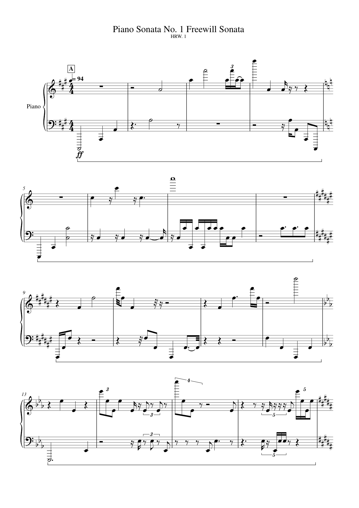 Piano Sonata No. 1 Freewill Sonata Piano Sheet Music Page 1 Free PDF