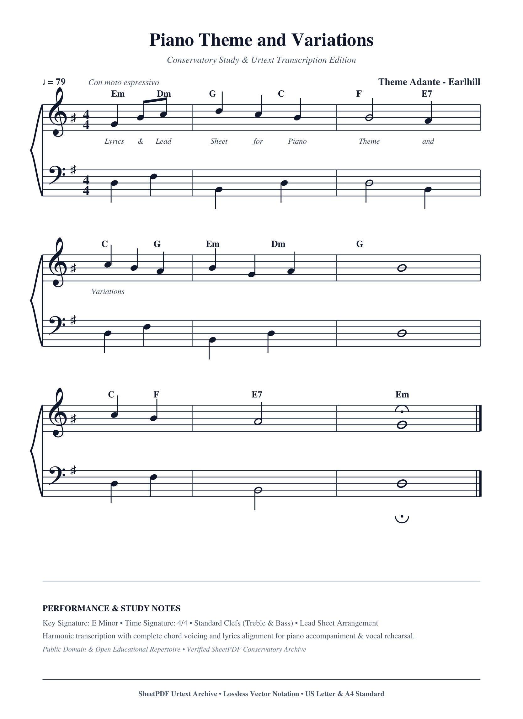 Piano Theme and Variations Lyrics & Chords Folio