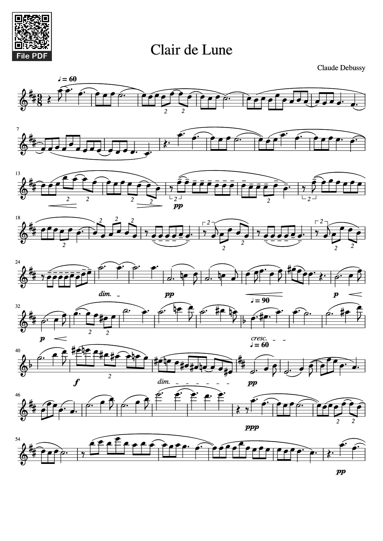 Clair de Lune Violin Piano Sheet Music Page 1 Free PDF