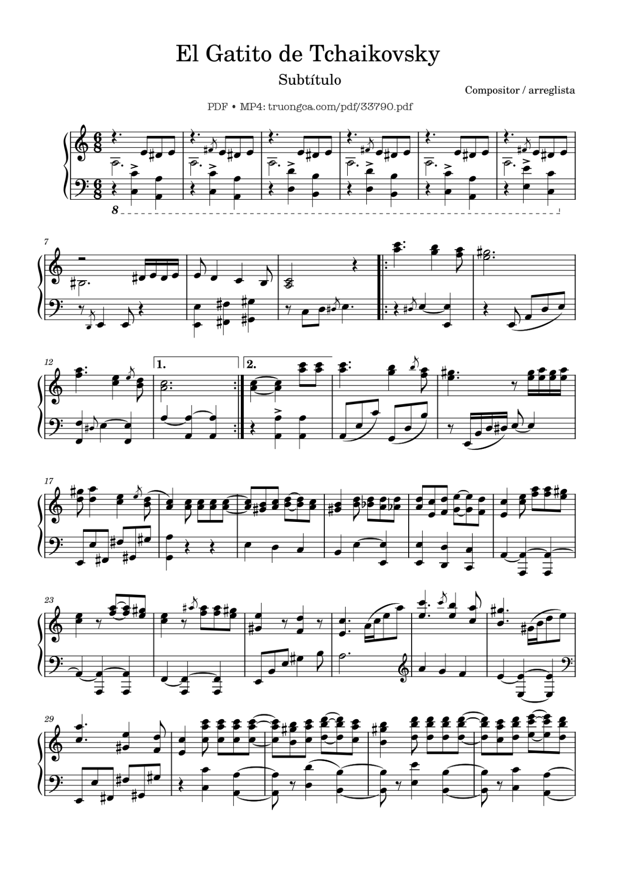 El Gatito de Tchaikovsky Piano Piano Sheet Music Page 1 Free PDF