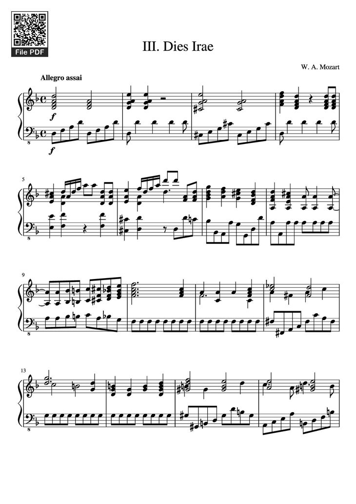 III. Dies Irae Piano Piano Sheet Music Page 1 Free PDF