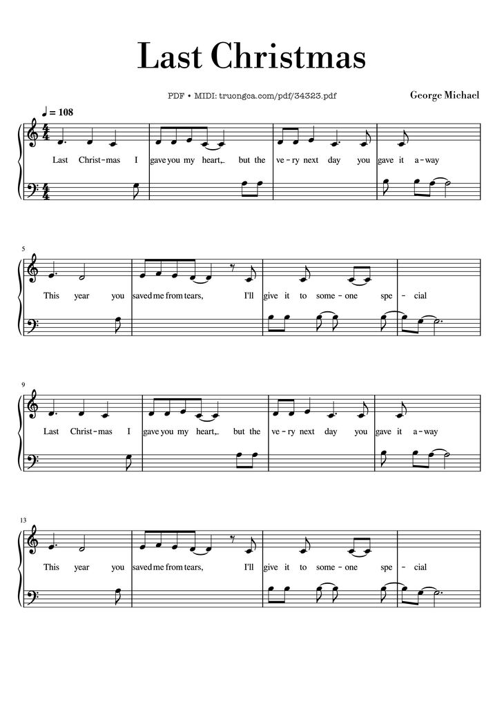 Last Christmas Piano Piano Sheet Music Page 1 Free PDF