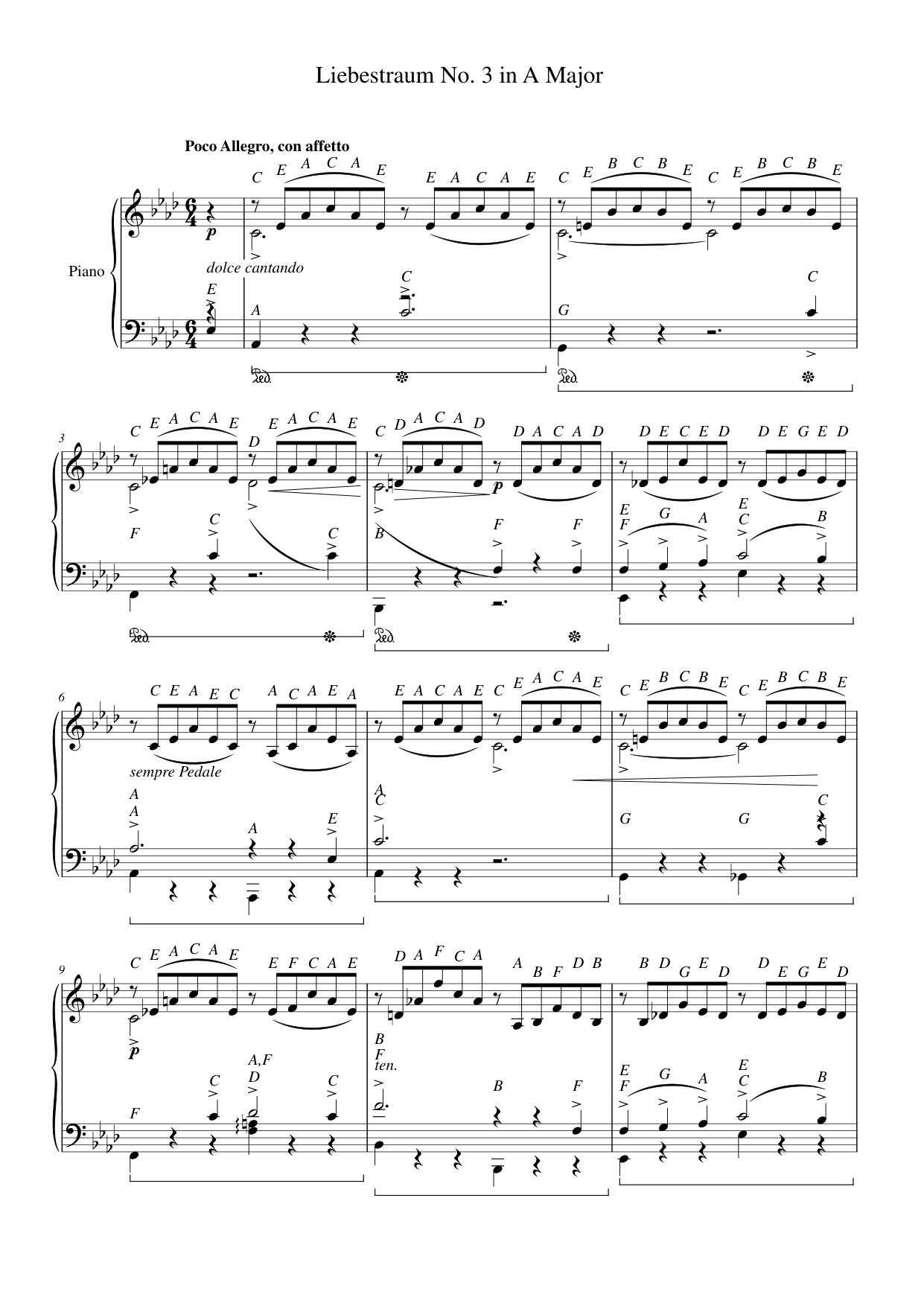 Liebestraum No. 3 in A♭ Major Piano Piano Sheet Music Page 1 Free PDF