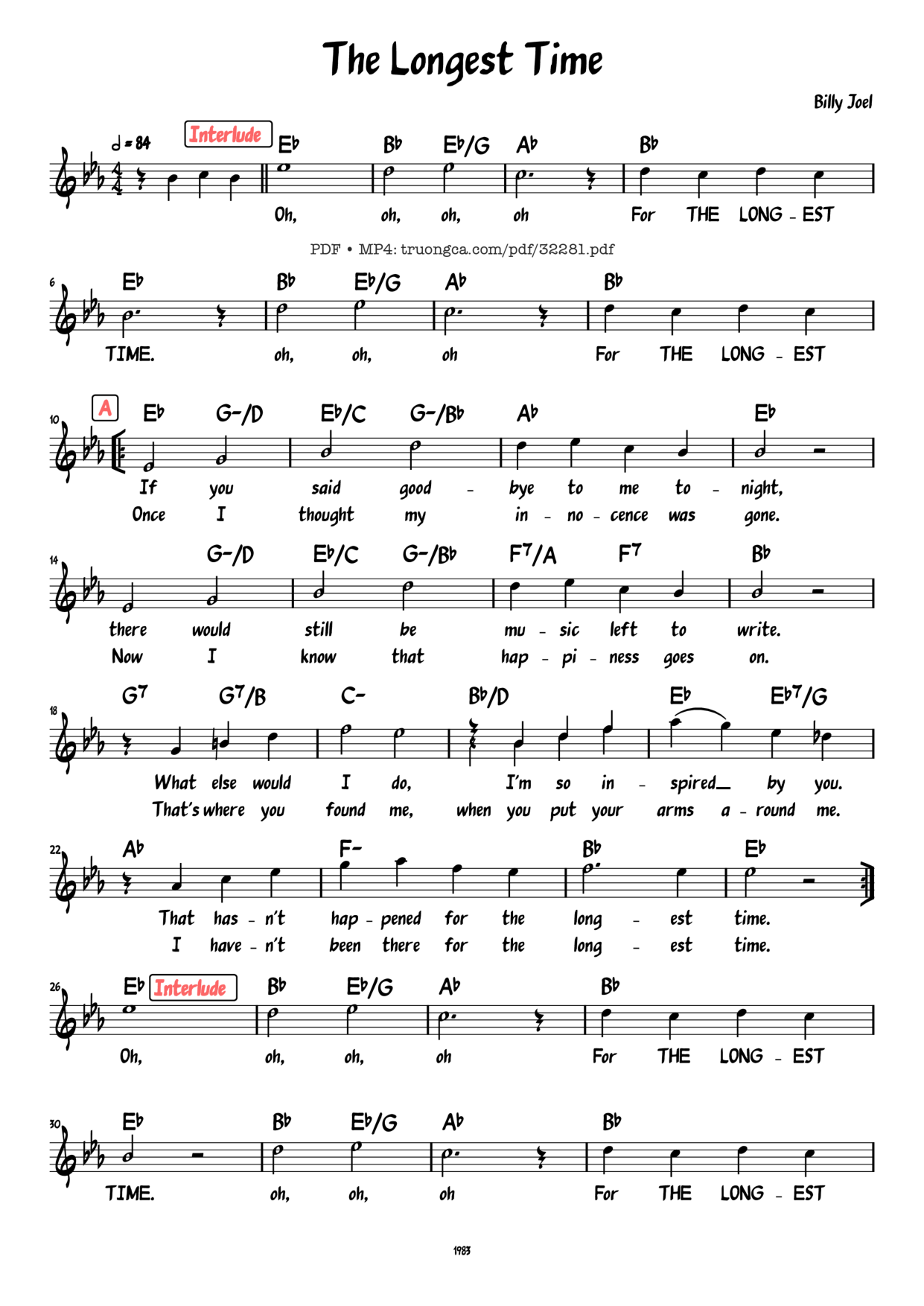The Longest Time Piano Sheet Music Page 1 Free PDF