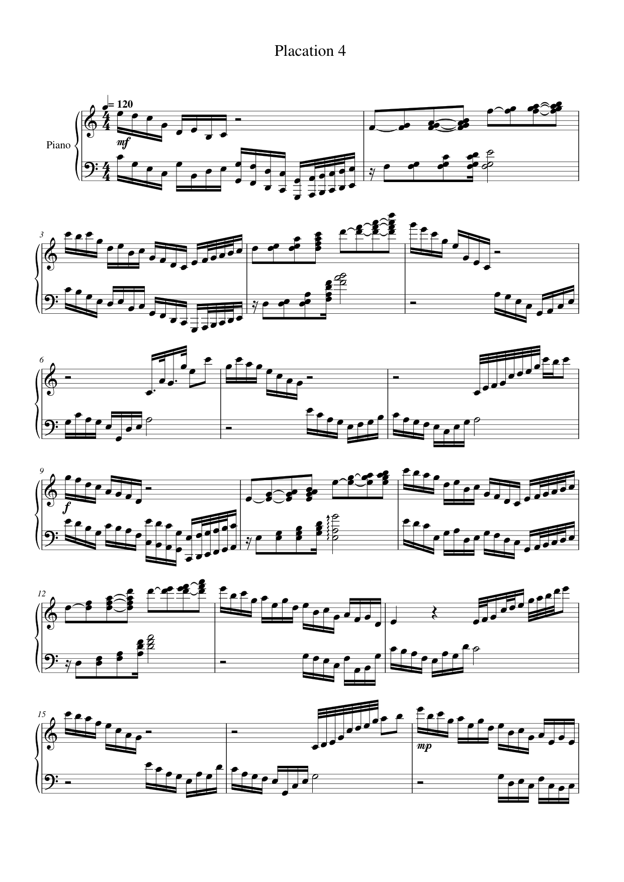 Placation 4 Piano Sheet Music Page 1 Free PDF