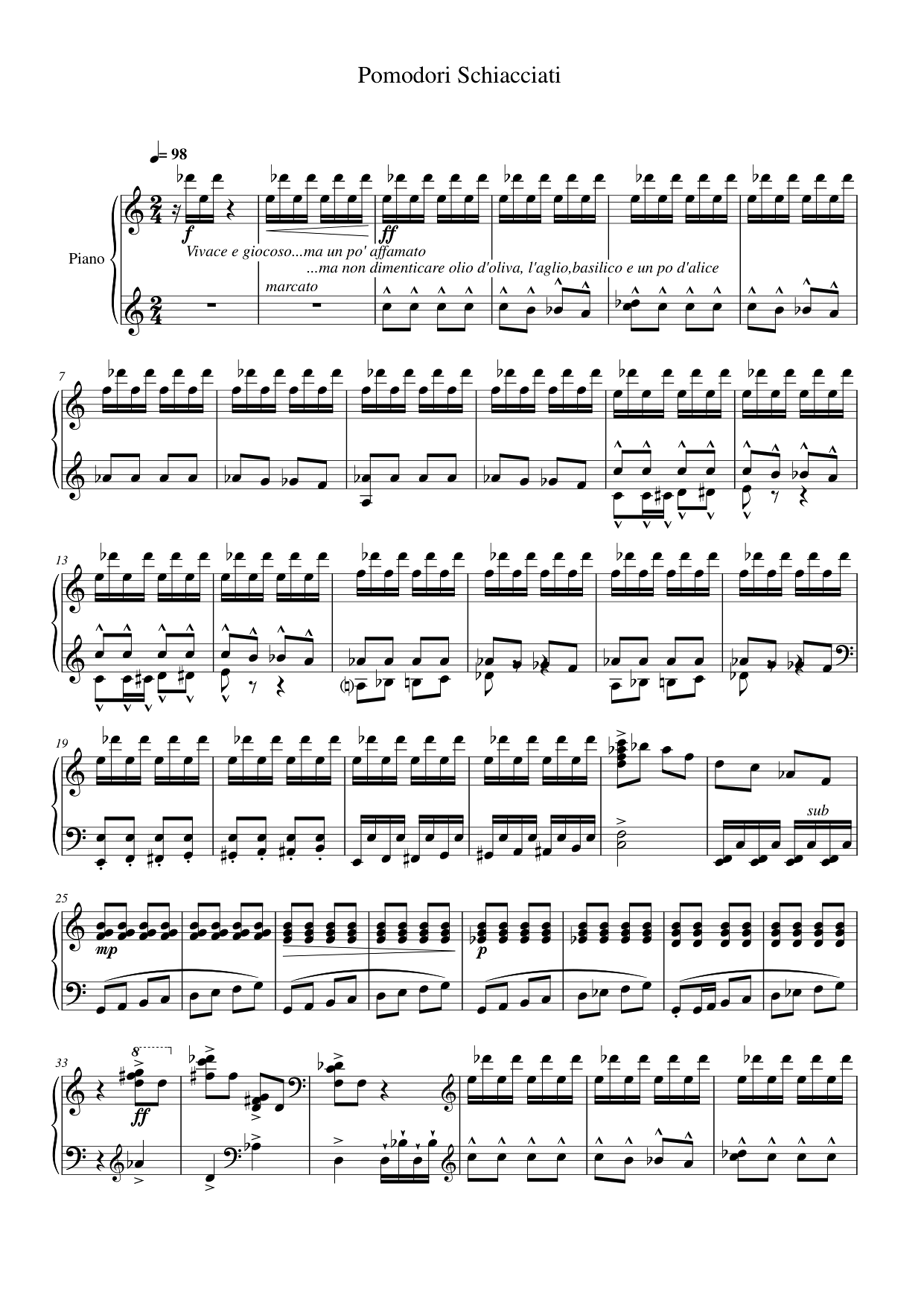 Pomodori Schiacciati Piano Sheet Music Page 1 Free PDF