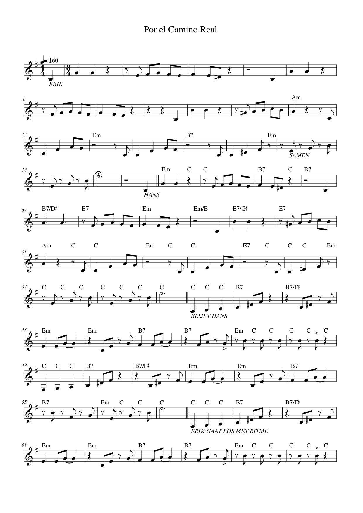 Por el Camino Real Piano Sheet Music Page 1 Free PDF