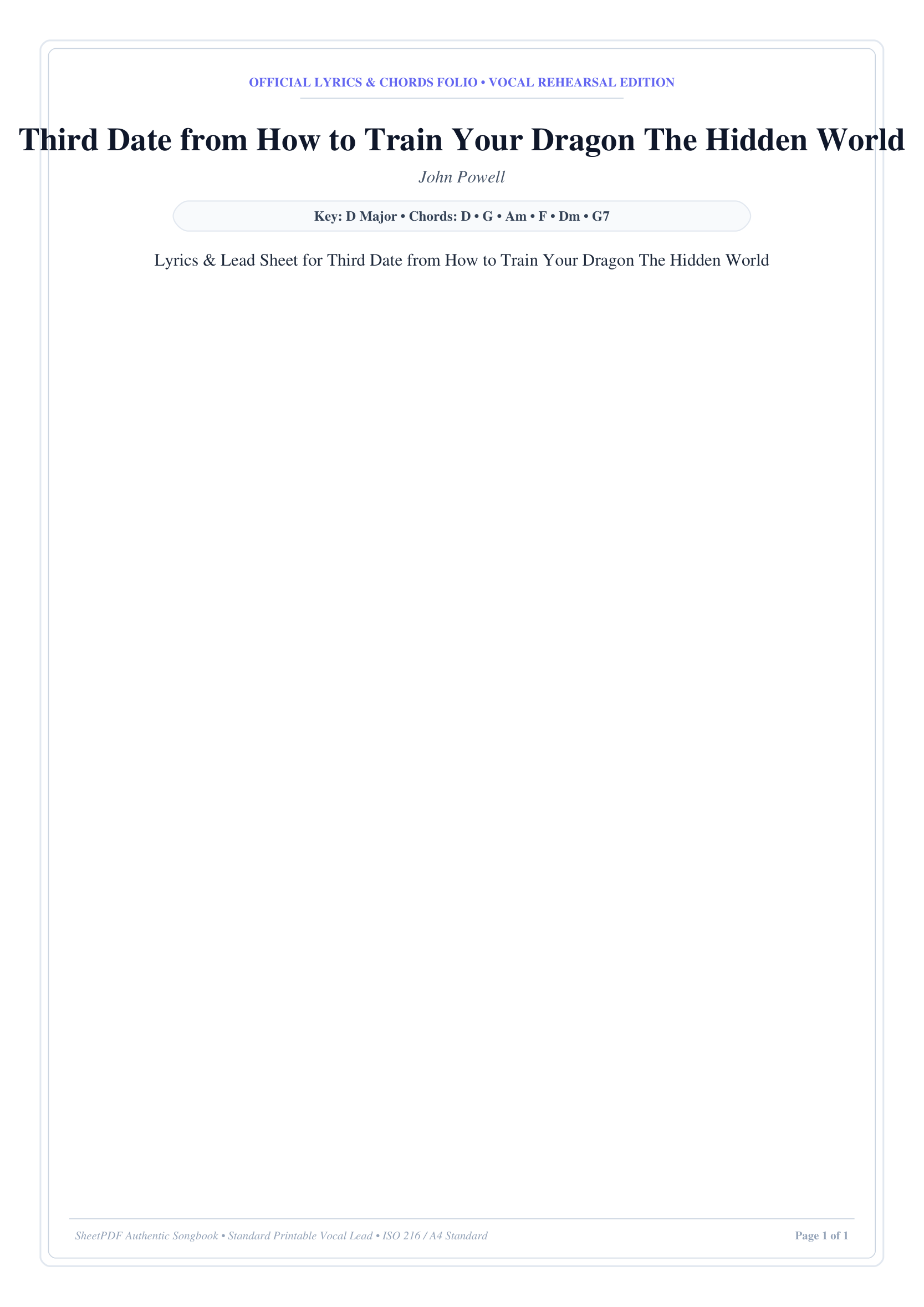 Third Date from How to Train Your Dragon The Hidden World Piano Sheet Music Page 1 Free PDF