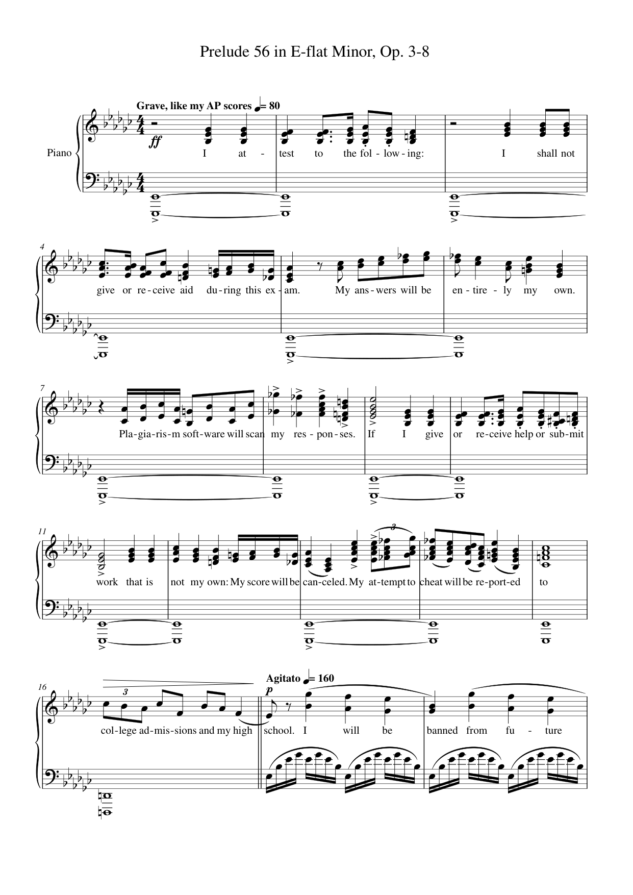 Prelude 56 in E Piano Sheet Music Page 1 Free PDF