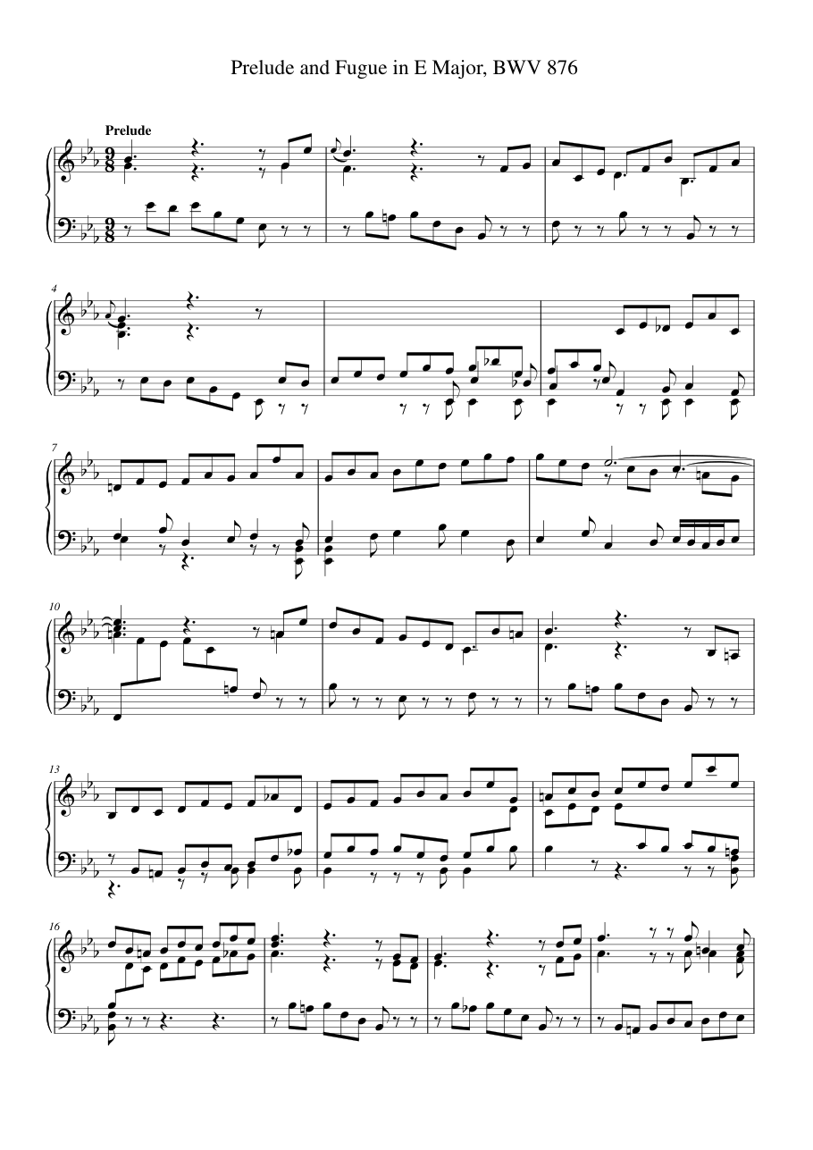 Prelude and Fugue in E♭ Major, BWV 876 Piano Sheet Music Page 1 Free PDF