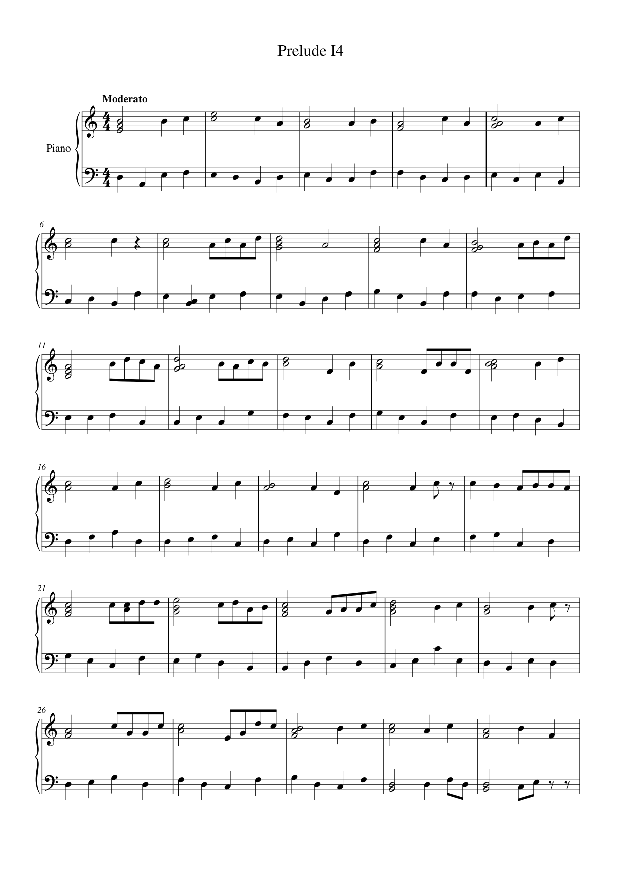 Prelude I4 Piano Sheet Music Score Page 1