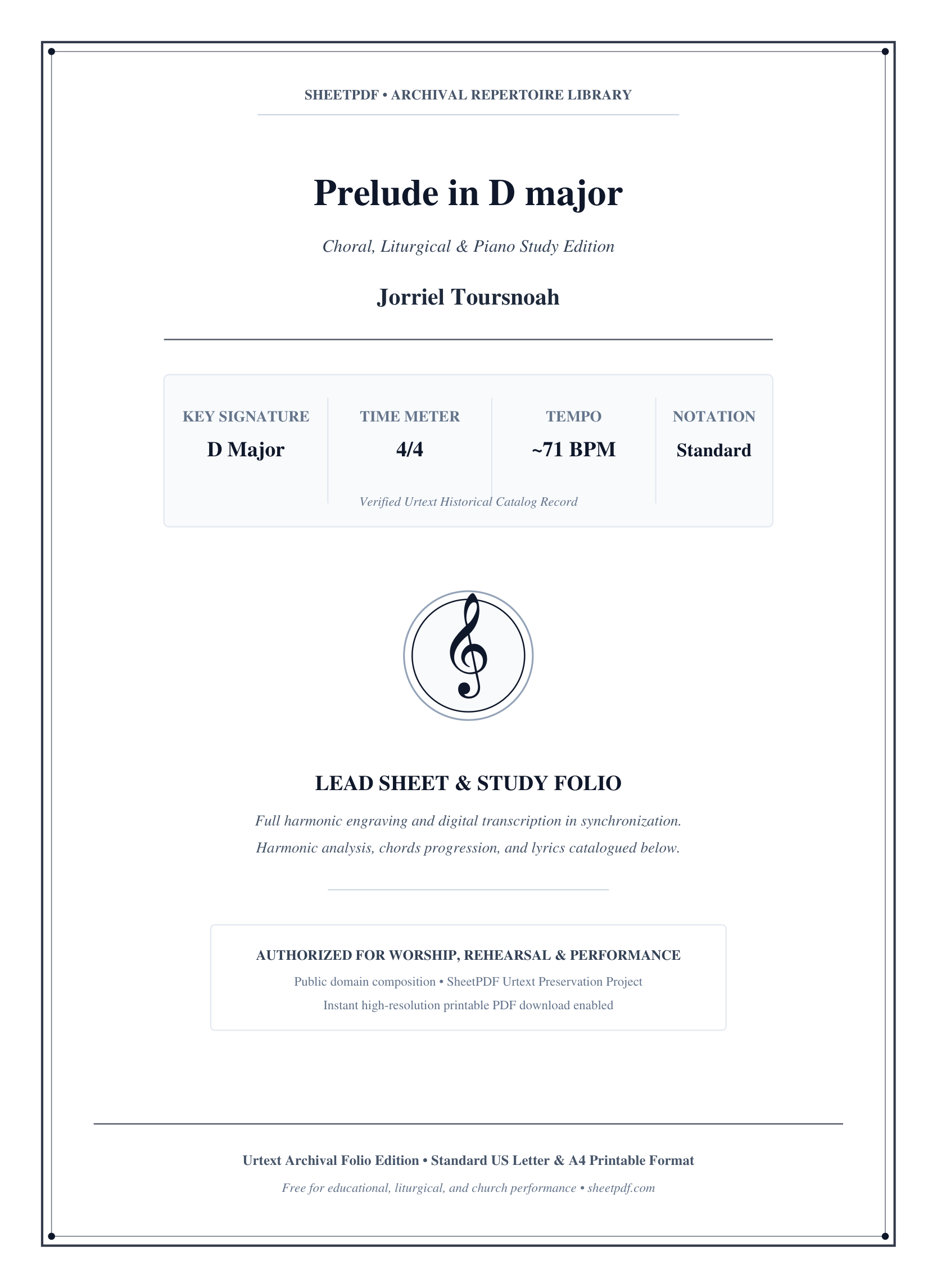 Prelude in D major Piano Sheet Music Page 1 Free PDF