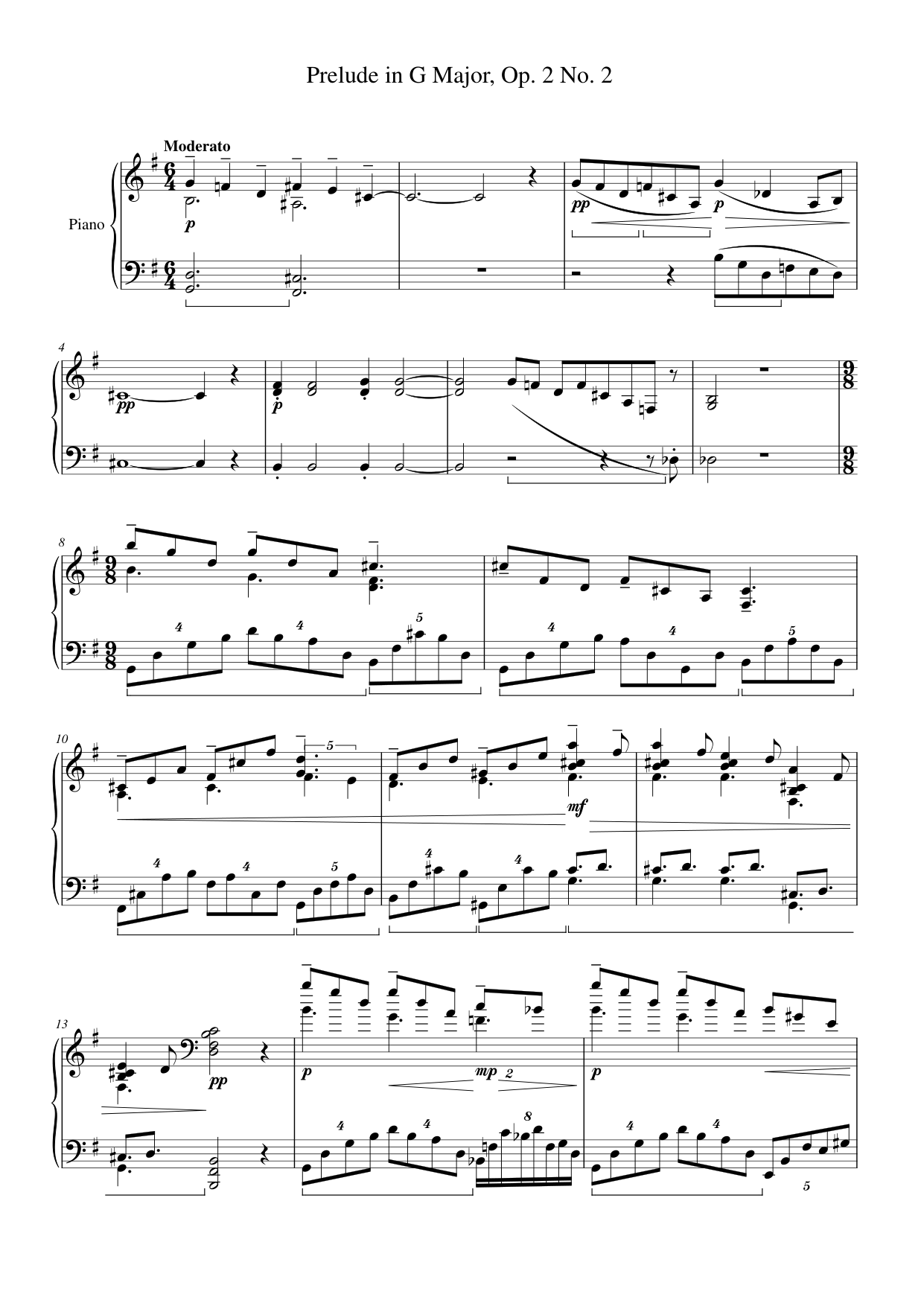 Prelude in G Major, Op. 2 No. 2 Piano Sheet Music Page 1 Free PDF