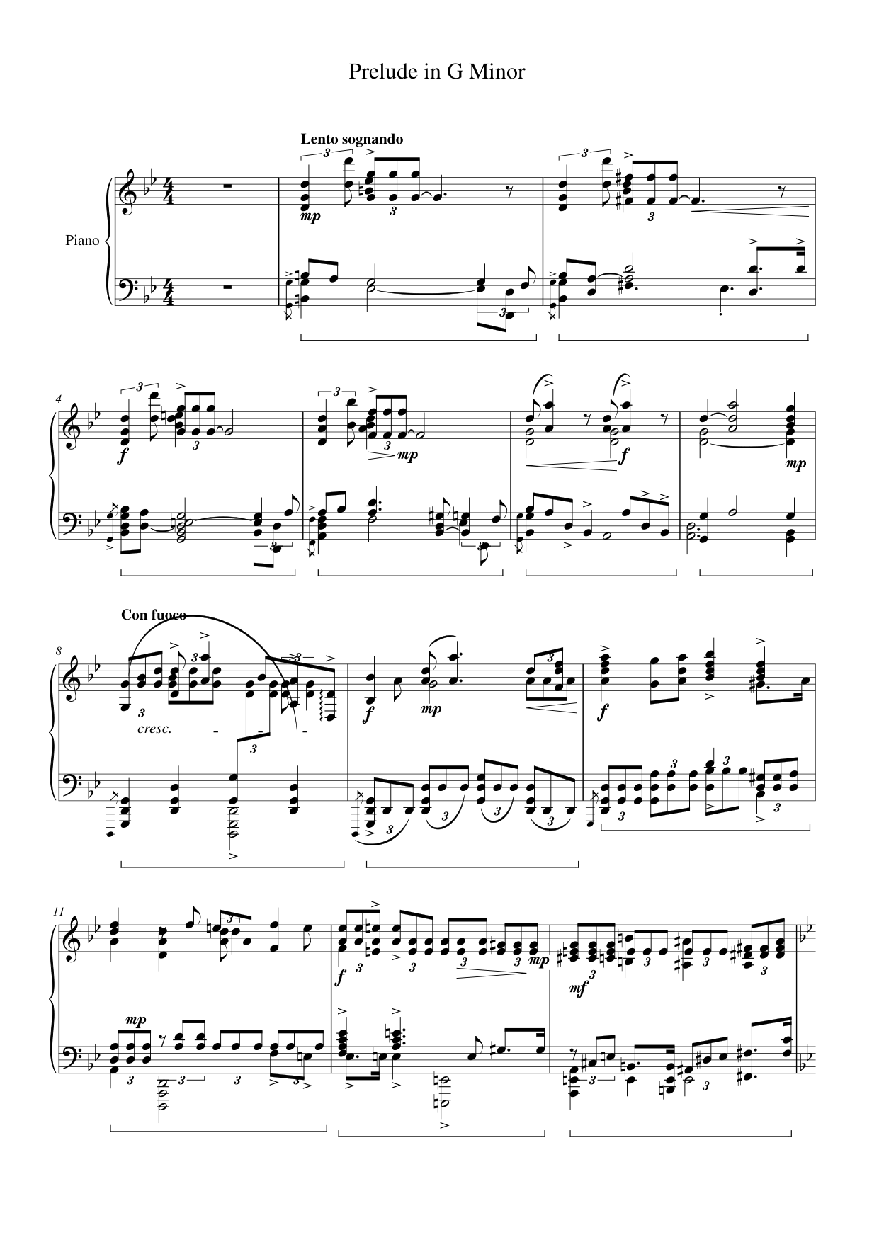 Prelude in G Minor Piano Sheet Music Page 1 Free PDF