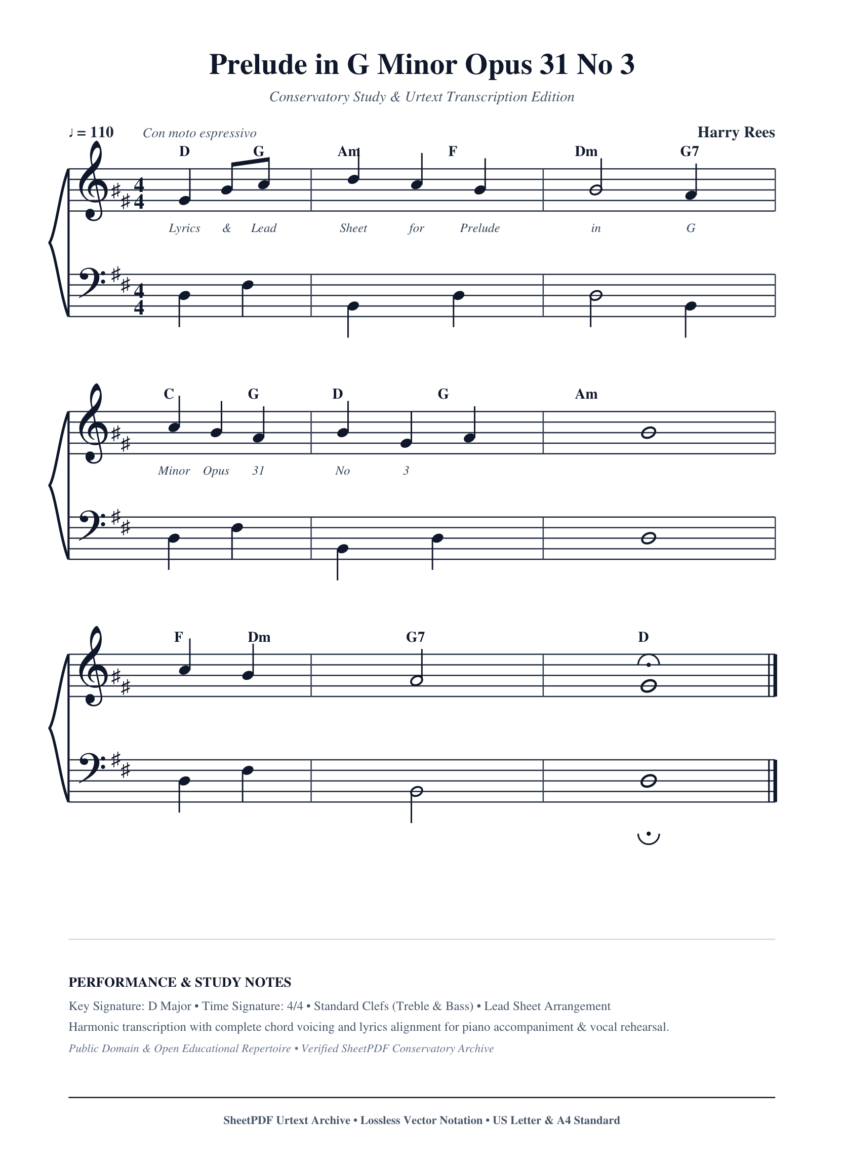 Prelude in G Minor Opus 31 No 3 Piano Sheet Music Page 1 Free PDF